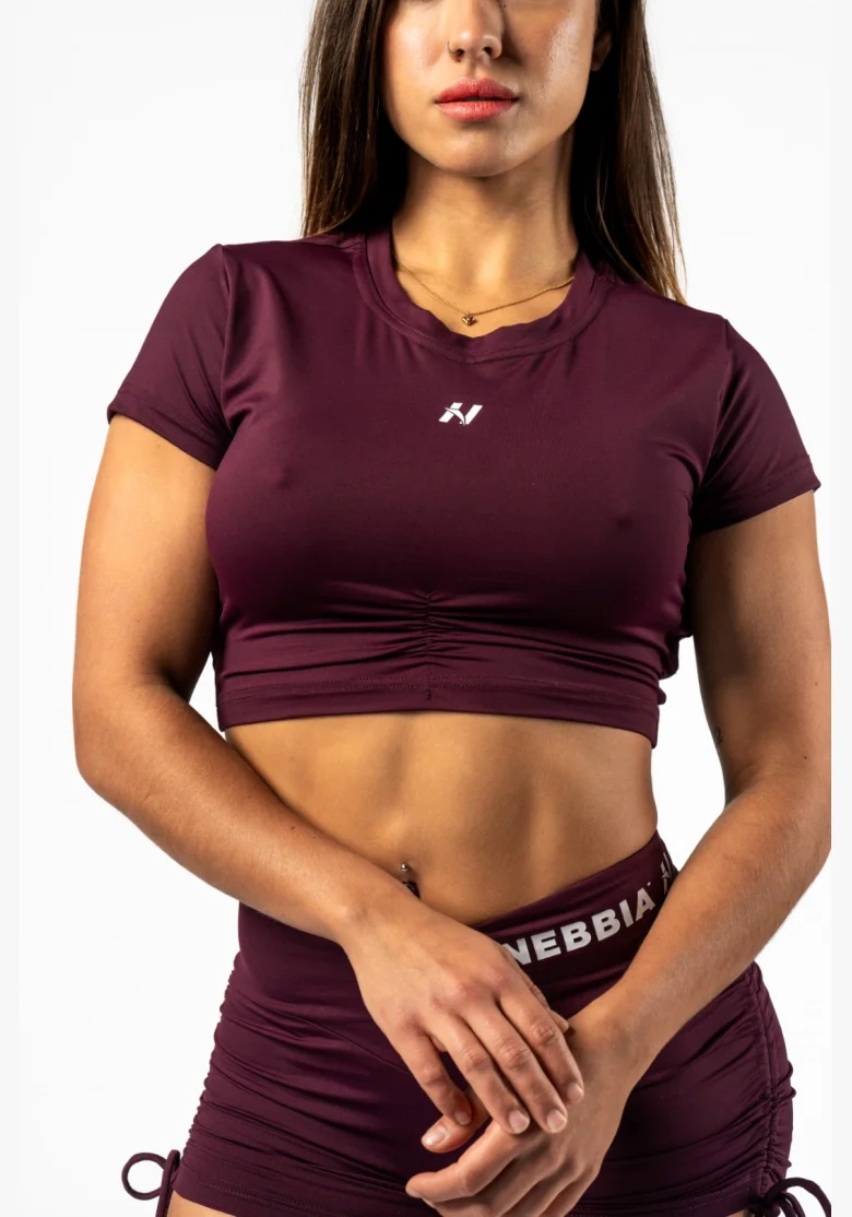 NEBBIA • NEBBIA Open-back crop top STRONG BEAUTY burgundy • Nebshop.cz
