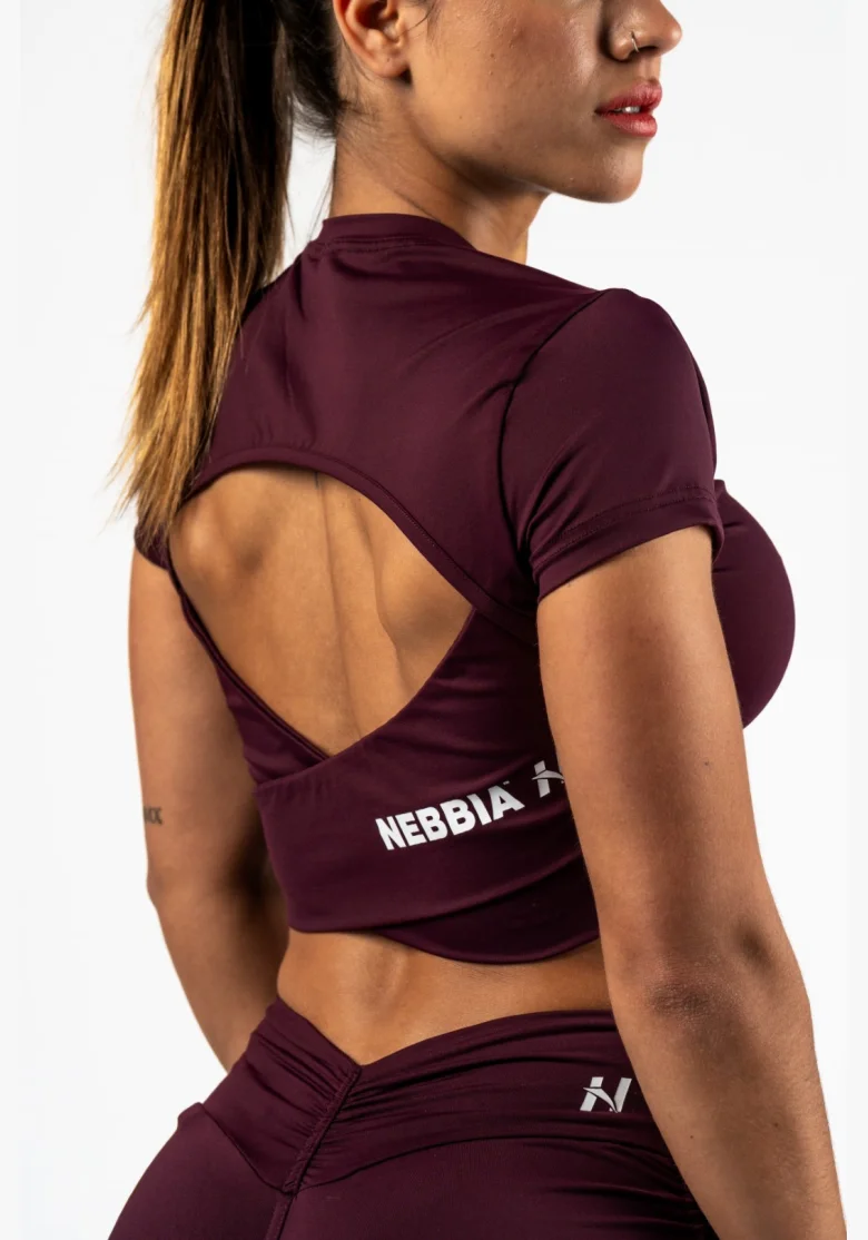 NEBBIA • NEBBIA Open-back crop top STRONG BEAUTY burgundy • Nebshop.cz
