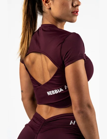 NEBBIA • NEBBIA Open-back crop top STRONG BEAUTY burgundy • Nebshop.cz