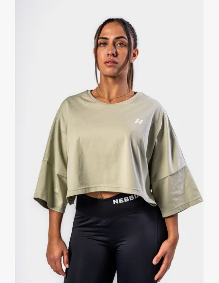 NEBBIA • NEBBIA Oversized crop t-shirt JUST FLOW light green • Nebshop.cz