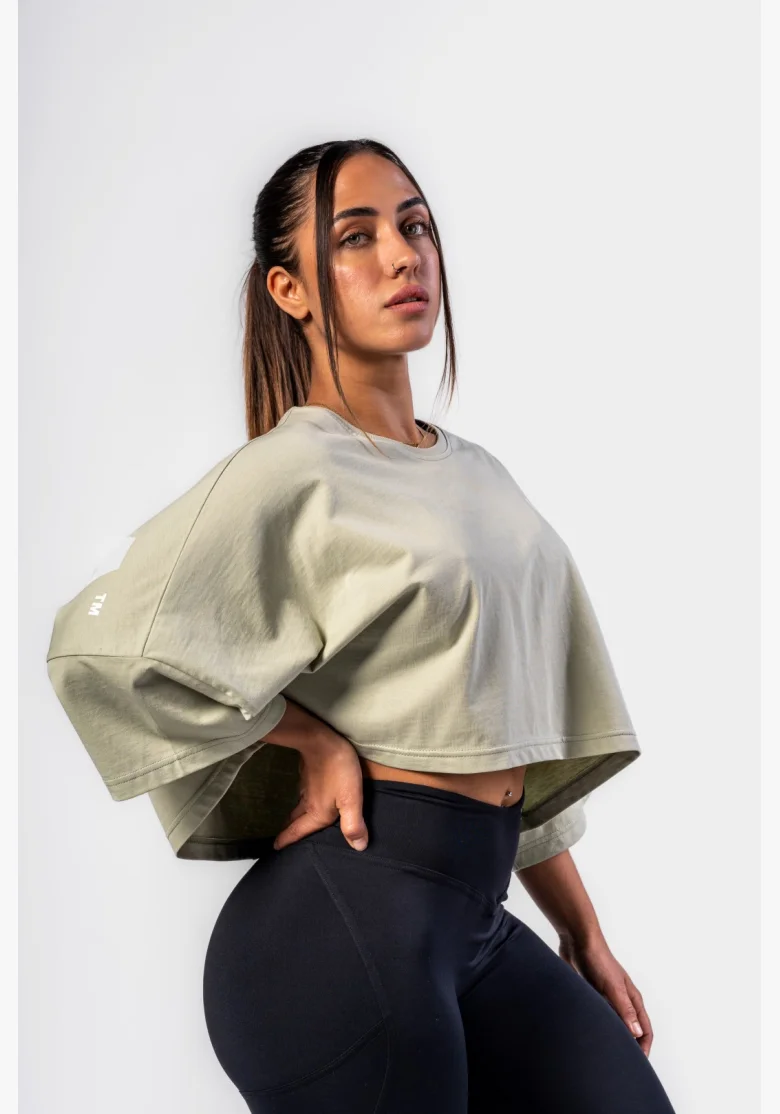 NEBBIA • NEBBIA Oversized crop t-shirt JUST FLOW light green • Nebshop.cz