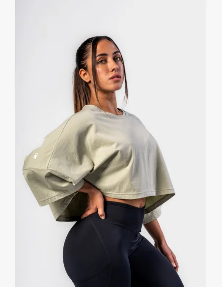 NEBBIA • NEBBIA Oversized crop t-shirt JUST FLOW light green • Nebshop.cz