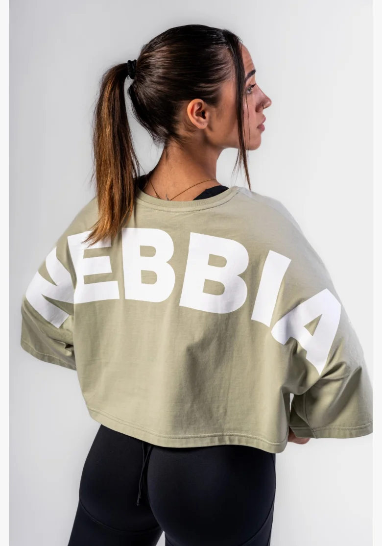 NEBBIA • NEBBIA Oversized crop t-shirt JUST FLOW light green • Nebshop.cz