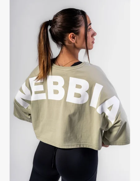NEBBIA • NEBBIA Oversized crop t-shirt JUST FLOW light green • Nebshop.cz