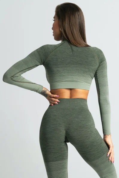 GYM GLAMOUR • Gym Glamour Long Sleeve Crop-Top Khaki • NebShop 2