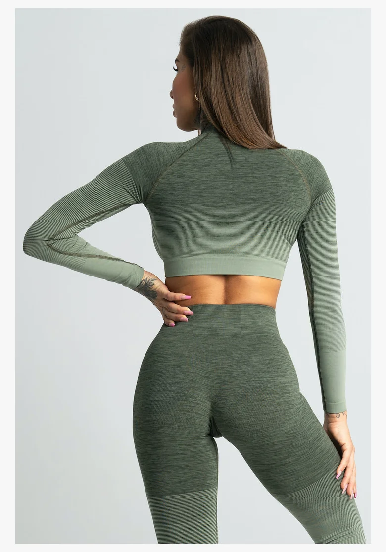 GYM GLAMOUR • Gym Glamour Long Sleeve Crop-Top Khaki • NebShop