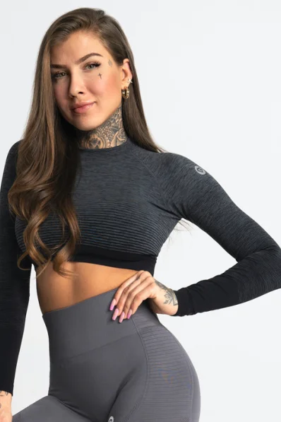 GYM GLAMOUR • Gym Glamour Long Sleeve Crop Top Grey • NebShop