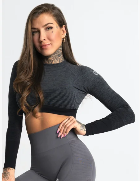 GYM GLAMOUR • Gym Glamour Long Sleeve Crop Top Grey • NebShop