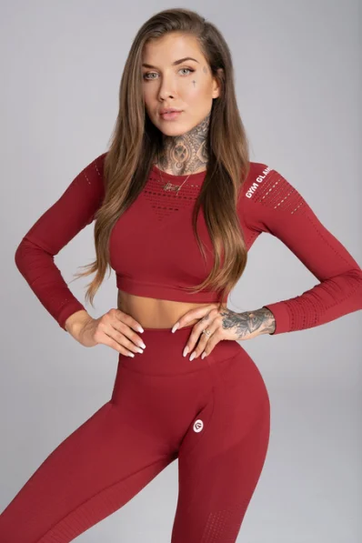 GYM GLAMOUR • Gym Glamour Long Sleeve Crop Top Burgundy • NebShop