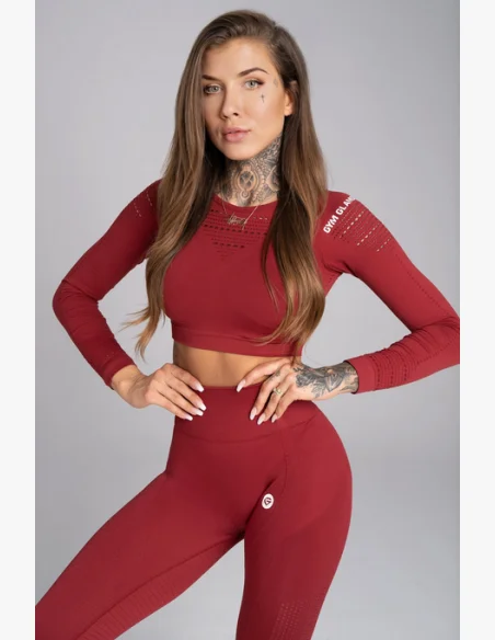 GYM GLAMOUR • Gym Glamour Long Sleeve Crop Top Burgundy • NebShop