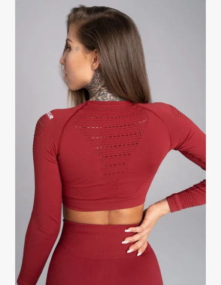 GYM GLAMOUR • Gym Glamour Long Sleeve Crop Top Burgundy • NebShop