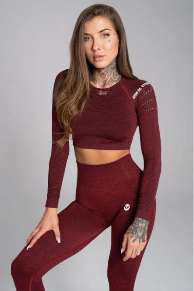 GYM GLAMOUR • Gym Glamour Crop top with long sleeves Burgundy Melange • NebShop