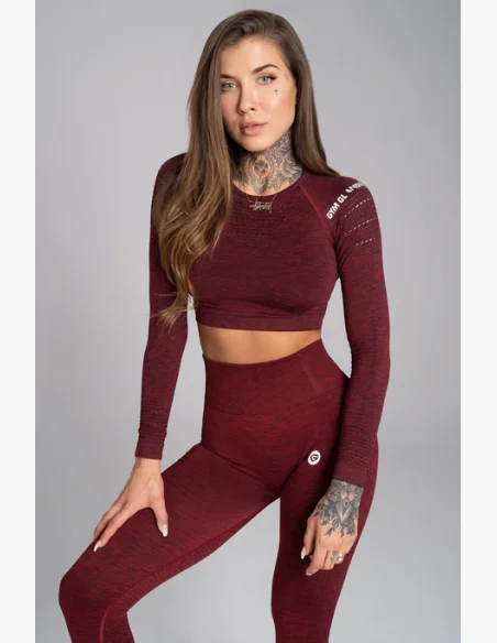 GYM GLAMOUR • Gym Glamour Crop top with long sleeves Burgundy Melange • NebShop