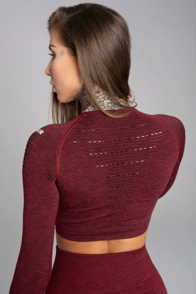 GYM GLAMOUR • Gym Glamour Crop top with long sleeves Burgundy Melange • NebShop 2