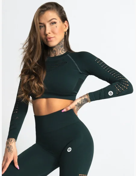 GYM GLAMOUR • Gym Glamour Long Sleeve Crop Top Evergreen • NebShop