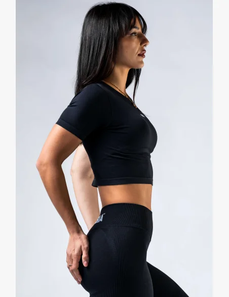 NEBBIA Seamless crop top with short sleeves POWER black