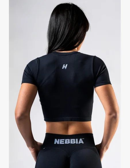 NEBBIA Seamless crop top with short sleeves POWER black