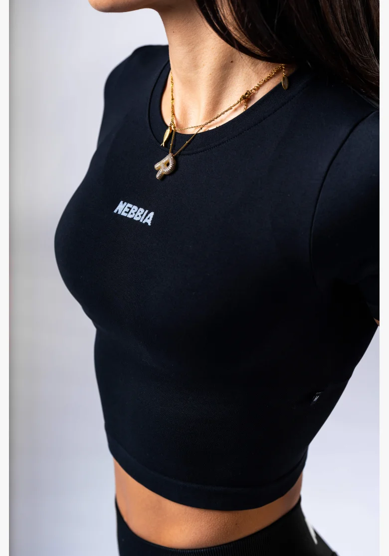 NEBBIA Seamless crop top with short sleeves POWER black