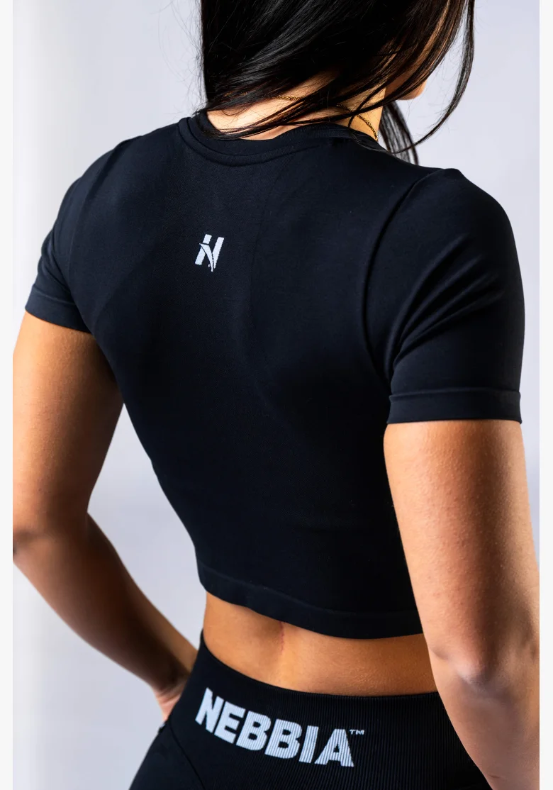NEBBIA Seamless crop top with short sleeves POWER black