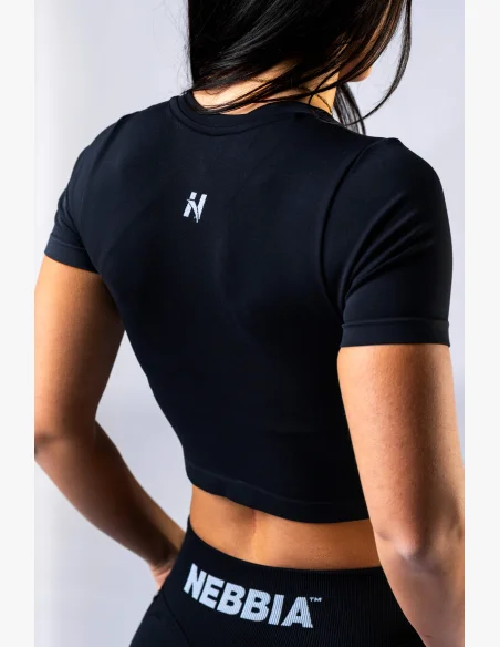 NEBBIA Seamless crop top with short sleeves POWER black