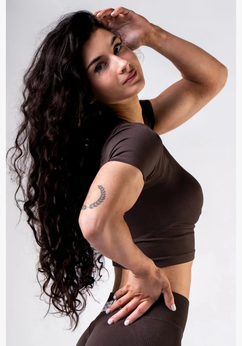 NEBBIA Seamless crop top with short sleeve POWER brown