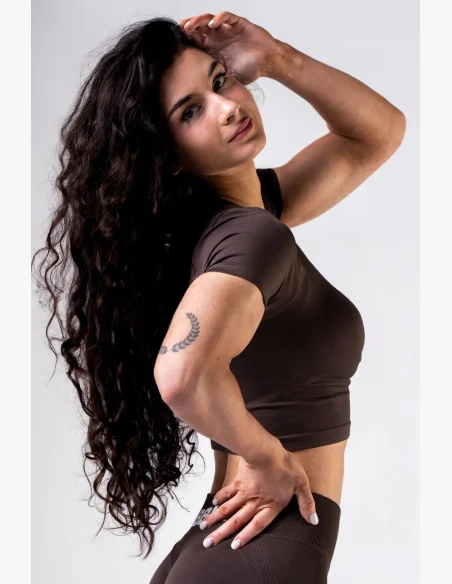 NEBBIA Seamless crop top with short sleeve POWER brown