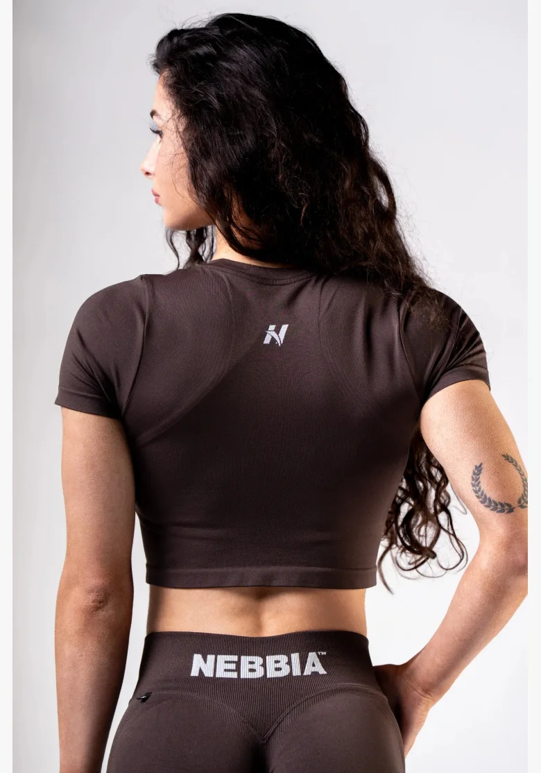 NEBBIA Seamless crop top with short sleeve POWER brown