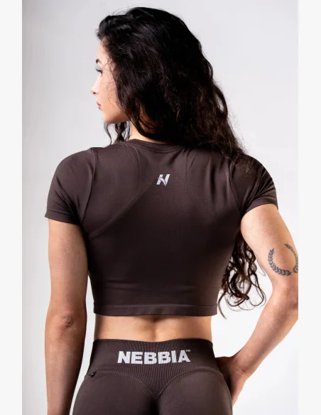 NEBBIA Seamless crop top with short sleeve POWER brown