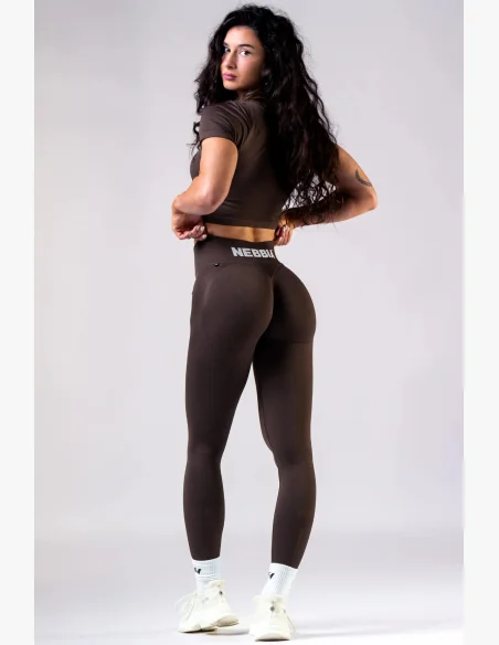 NEBBIA Seamless crop top with short sleeve POWER brown