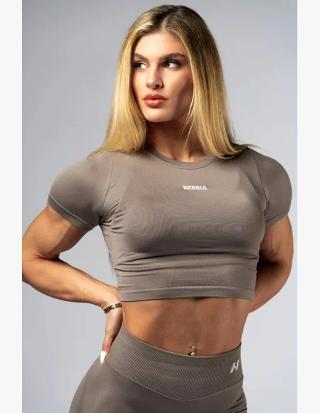 NEBBIA Seamless crop top with short sleeve POWER beige
