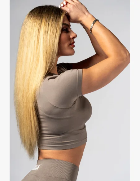 NEBBIA Seamless crop top with short sleeve POWER beige
