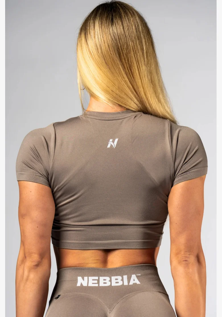 NEBBIA Seamless crop top with short sleeve POWER beige