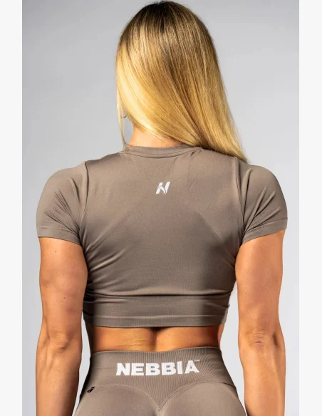 NEBBIA Seamless crop top with short sleeve POWER beige