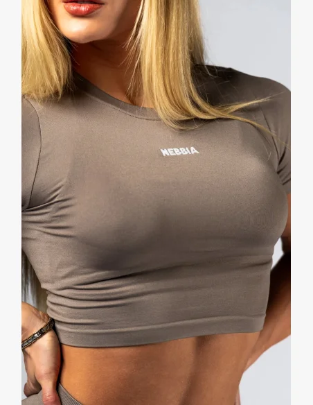 NEBBIA Seamless crop top with short sleeve POWER beige