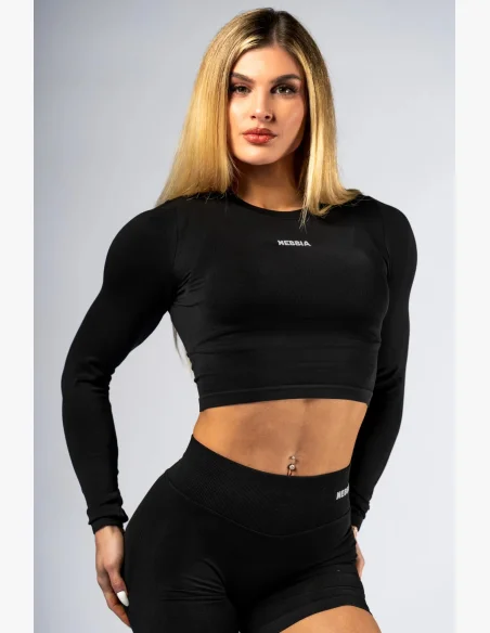 NEBBIA Seamless crop top with long sleeves POWER black