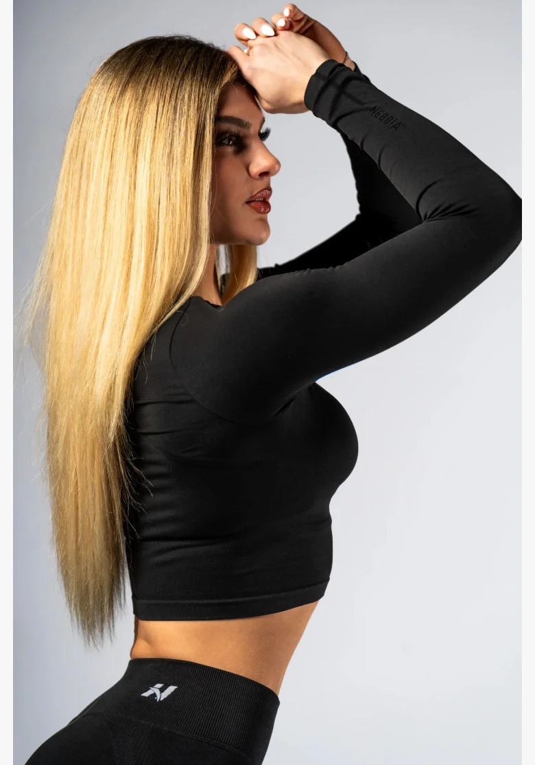 NEBBIA Seamless crop top with long sleeves POWER black