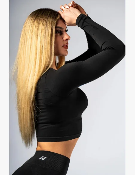NEBBIA Seamless crop top with long sleeves POWER black