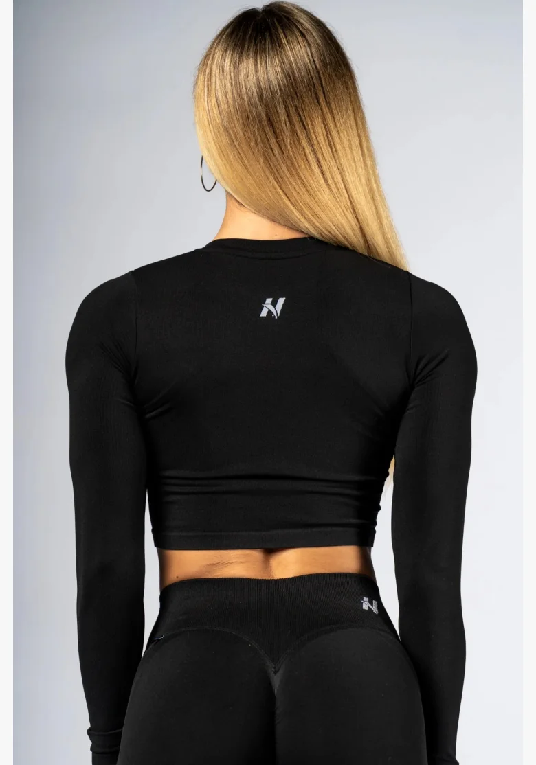 NEBBIA Seamless crop top with long sleeves POWER black