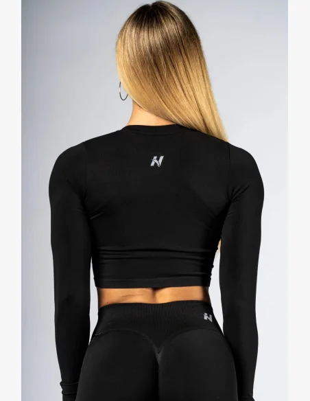 NEBBIA Seamless crop top with long sleeves POWER black