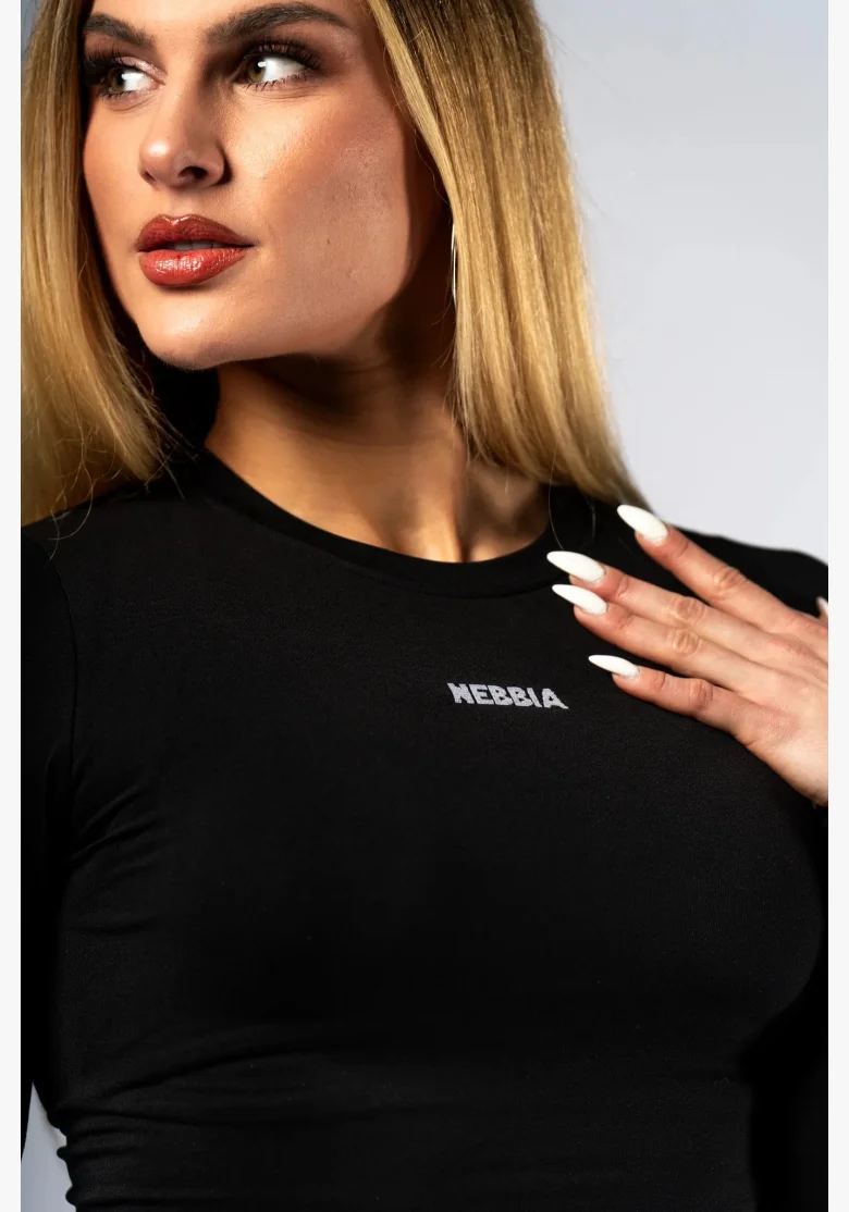 NEBBIA Seamless crop top with long sleeves POWER black