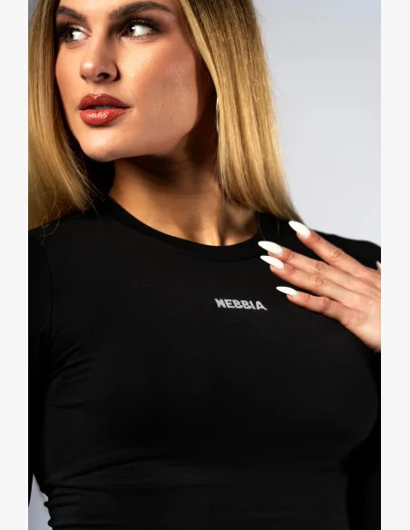 NEBBIA Seamless crop top with long sleeves POWER black