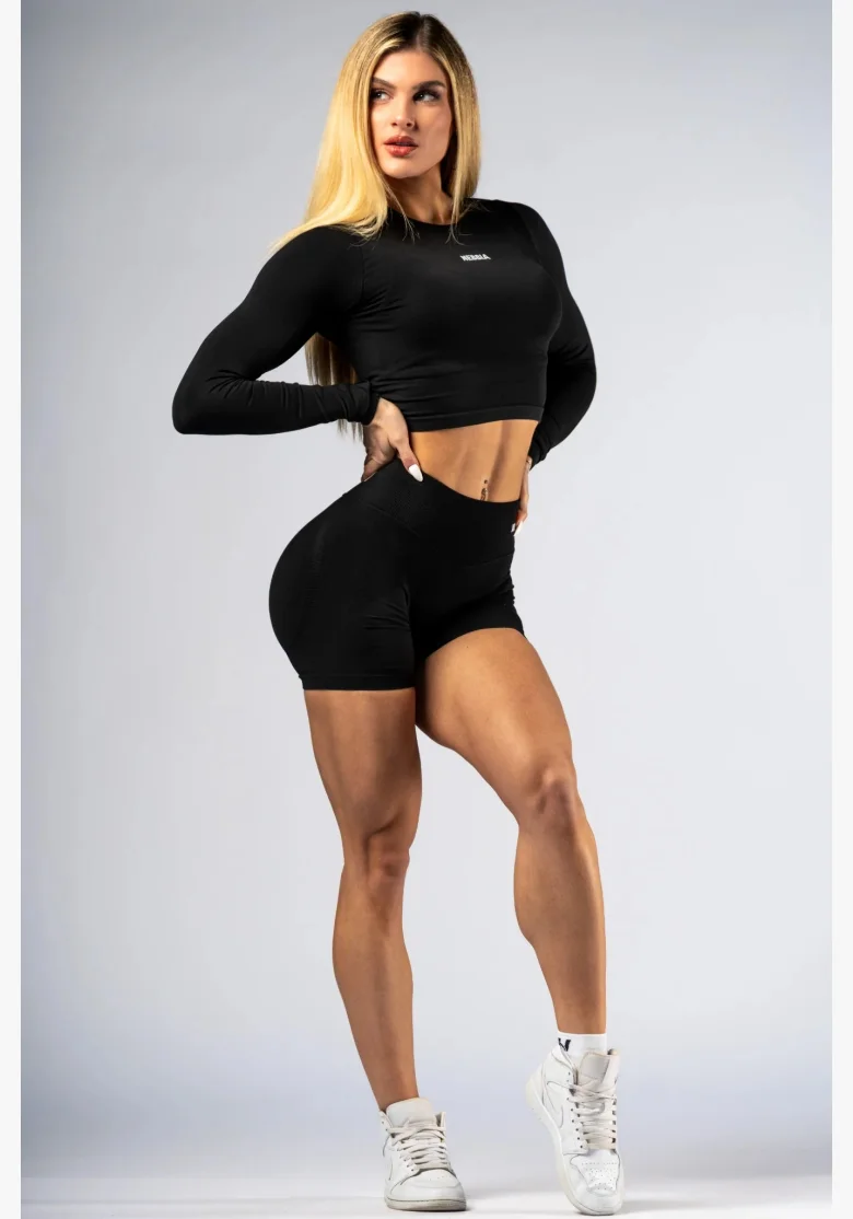 NEBBIA Seamless crop top with long sleeves POWER black