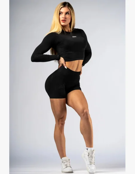 NEBBIA Seamless crop top with long sleeves POWER black