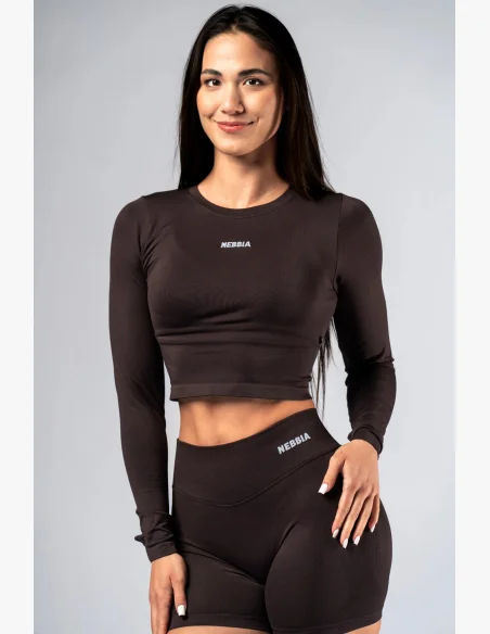 NEBBIA Seamless crop top with long sleeves POWER brown
