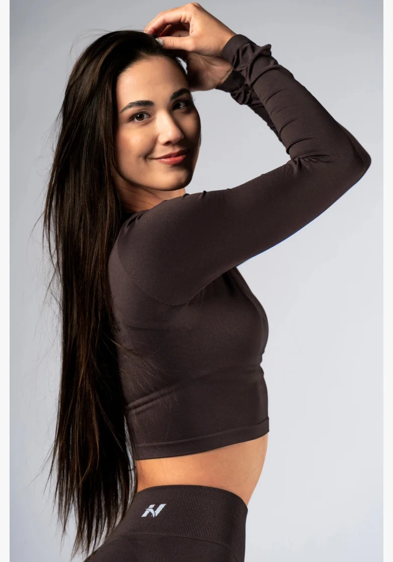 NEBBIA Seamless crop top with long sleeves POWER brown