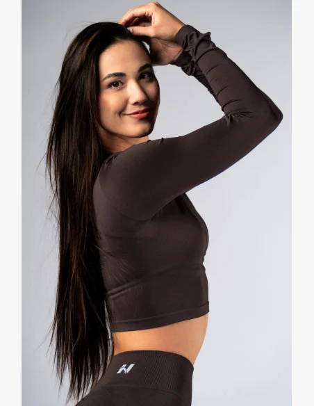 NEBBIA Seamless crop top with long sleeves POWER brown