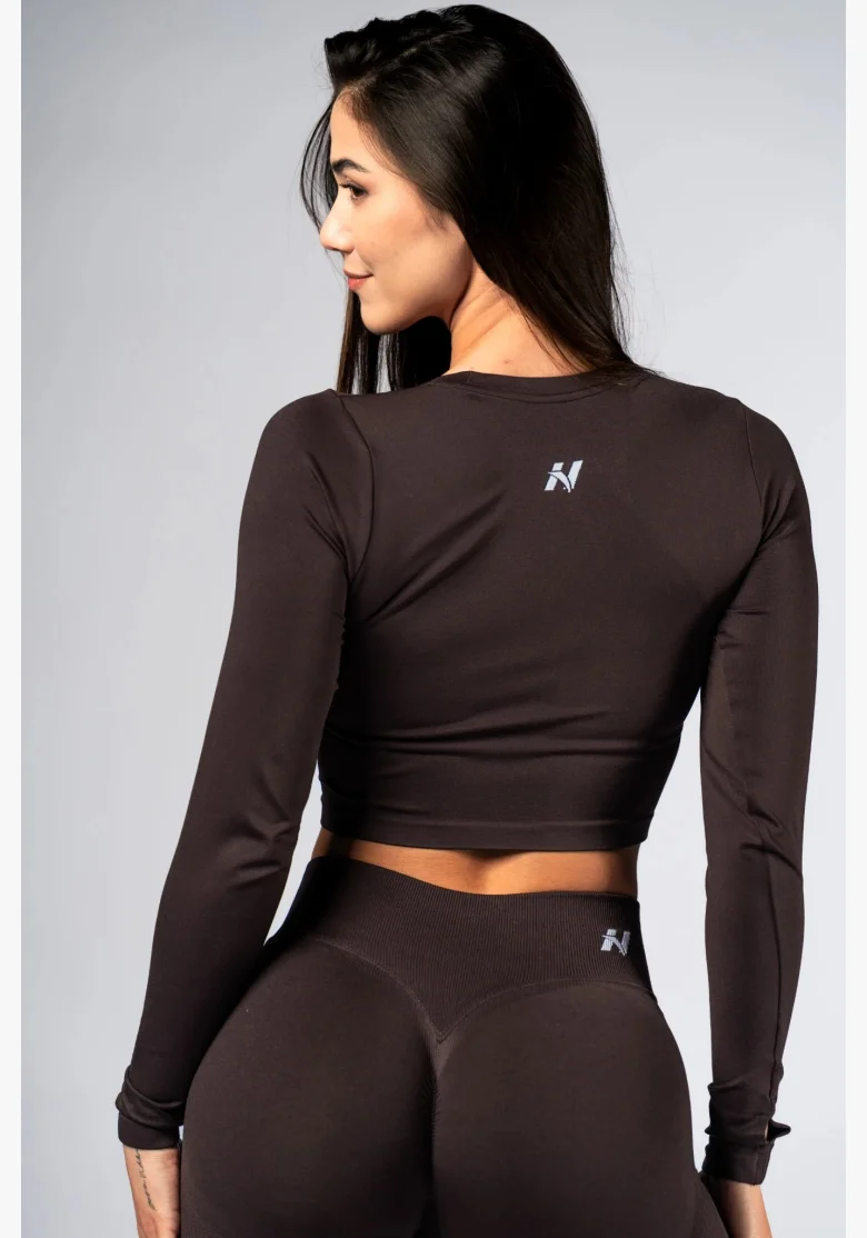 NEBBIA Seamless crop top with long sleeves POWER brown
