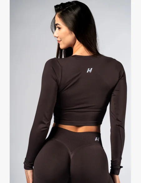 NEBBIA Seamless crop top with long sleeves POWER brown