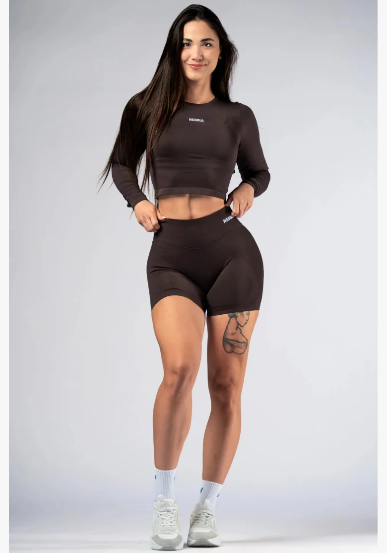 NEBBIA Seamless crop top with long sleeves POWER brown