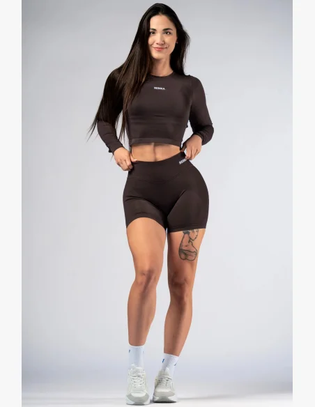 NEBBIA Seamless crop top with long sleeves POWER brown